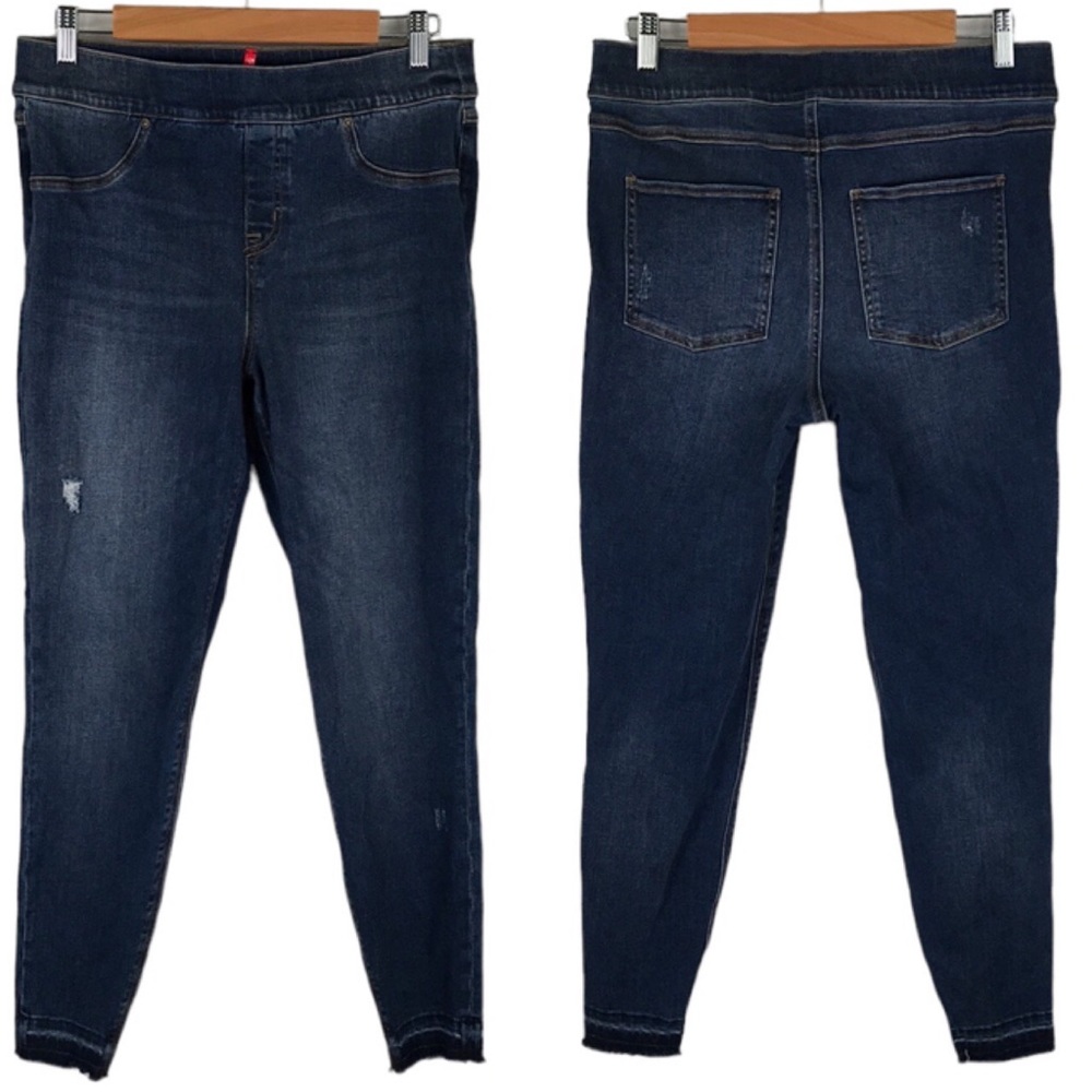 SPANX Distressed Ankle Skinny Jeans Stretch Shaping Leggings Raw Hem